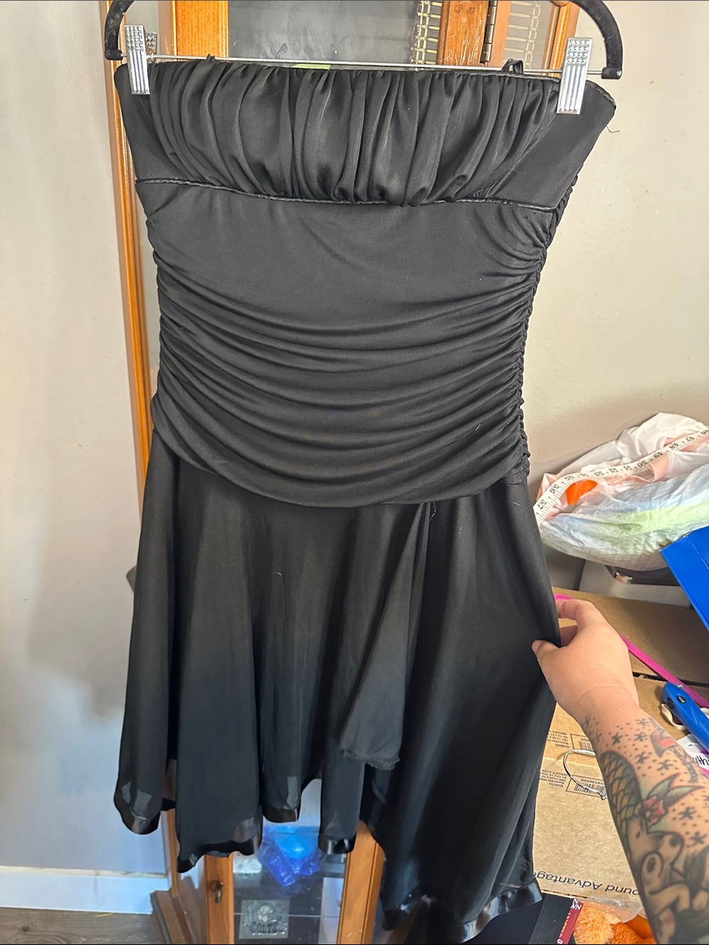 City Triangles Black Strapless Ruched Skater Dress